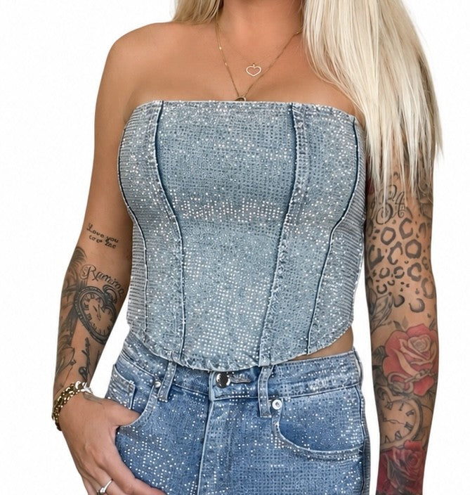 Diamond denim top
